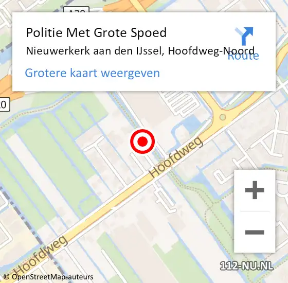 Locatie op kaart van de 112 melding: Politie Met Grote Spoed Naar Nieuwerkerk aan den IJssel, Hoofdweg-Noord op 13 augustus 2021 20:51