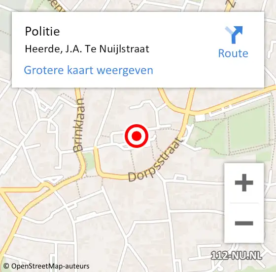 Locatie op kaart van de 112 melding: Politie Heerde, J.A. Te Nuijlstraat op 13 augustus 2021 20:59