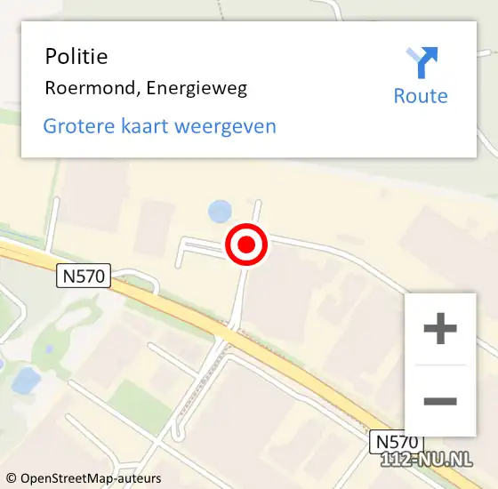 Locatie op kaart van de 112 melding: Politie Roermond, Energieweg op 13 augustus 2021 21:07