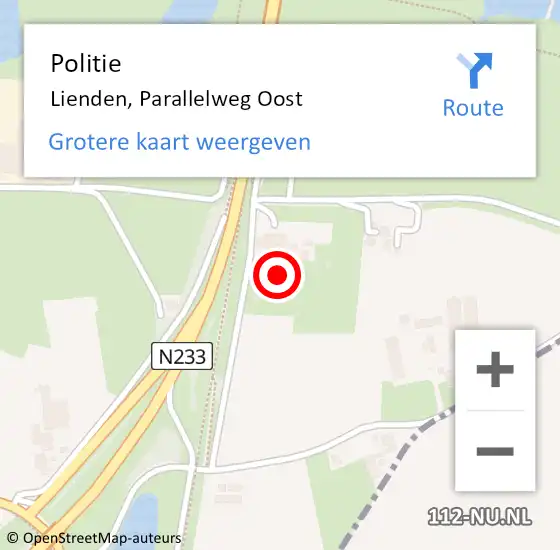 Locatie op kaart van de 112 melding: Politie Lienden, Parallelweg Oost op 13 augustus 2021 21:14