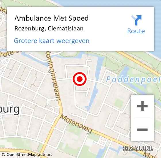 Locatie op kaart van de 112 melding: Ambulance Met Spoed Naar Rozenburg, Clematislaan op 13 augustus 2021 21:31