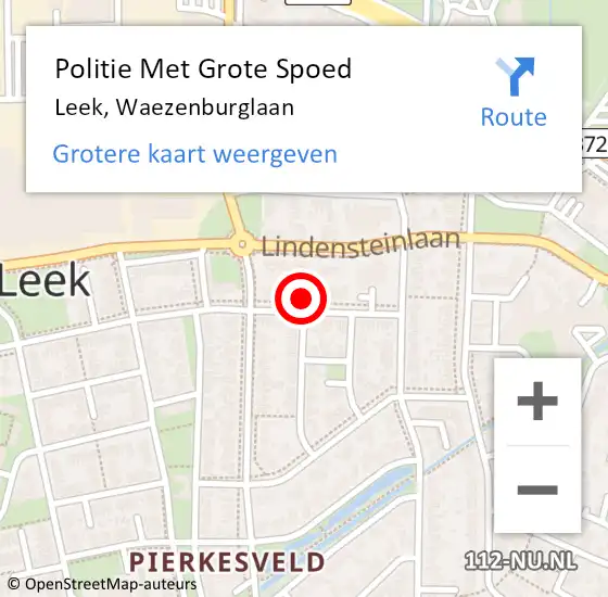 Locatie op kaart van de 112 melding: Politie Met Grote Spoed Naar Leek, Waezenburglaan op 13 augustus 2021 21:54