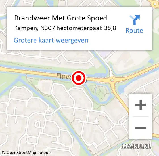 Locatie op kaart van de 112 melding: Brandweer Met Grote Spoed Naar Kampen, N307 hectometerpaal: 35,8 op 13 augustus 2021 21:57