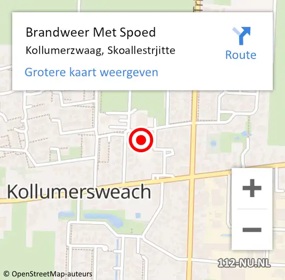 Locatie op kaart van de 112 melding: Brandweer Met Spoed Naar Kollumerzwaag, Skoallestrjitte op 13 augustus 2021 22:00