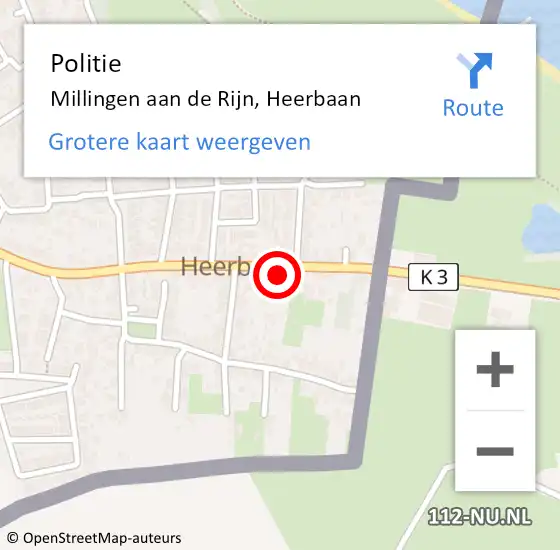 Locatie op kaart van de 112 melding: Politie Millingen aan de Rijn, Heerbaan op 13 augustus 2021 22:11