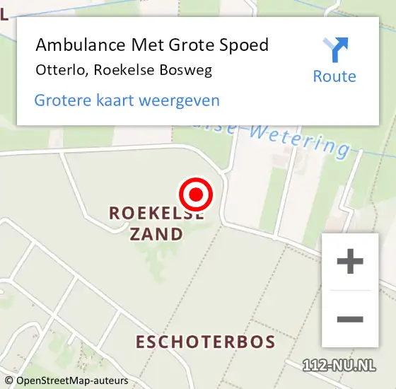 Locatie op kaart van de 112 melding: Ambulance Met Grote Spoed Naar Otterlo, Roekelse Bosweg op 13 augustus 2021 22:11