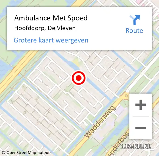 Locatie op kaart van de 112 melding: Ambulance Met Spoed Naar Hoofddorp, De Vleyen op 13 augustus 2021 22:20