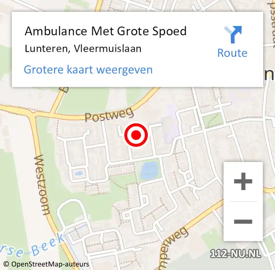 Locatie op kaart van de 112 melding: Ambulance Met Grote Spoed Naar Lunteren, Vleermuislaan op 13 augustus 2021 22:33