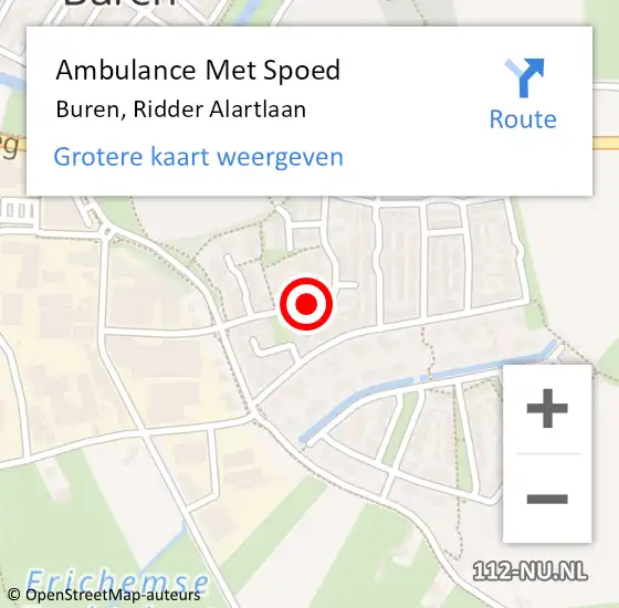 Locatie op kaart van de 112 melding: Ambulance Met Spoed Naar Buren, Ridder Alartlaan op 14 augustus 2021 00:04