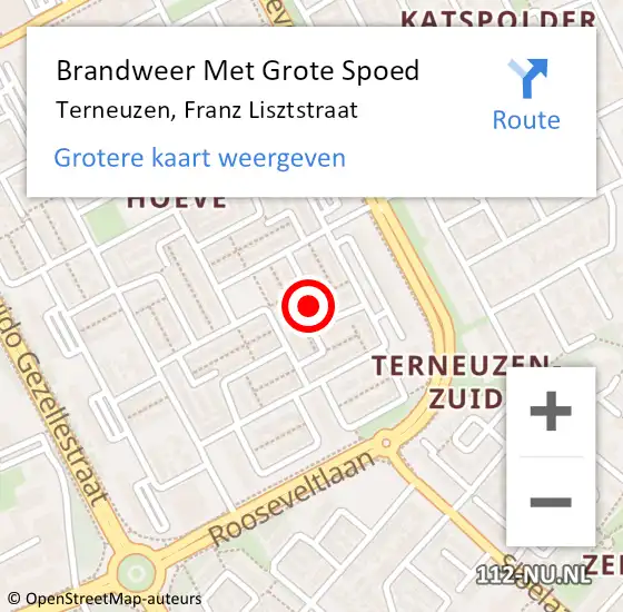 Locatie op kaart van de 112 melding: Brandweer Met Grote Spoed Naar Terneuzen, Franz Lisztstraat op 14 augustus 2021 00:06