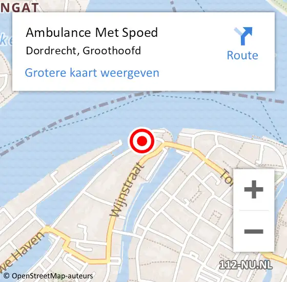 Locatie op kaart van de 112 melding: Ambulance Met Spoed Naar Dordrecht, Groothoofd op 14 augustus 2021 00:10