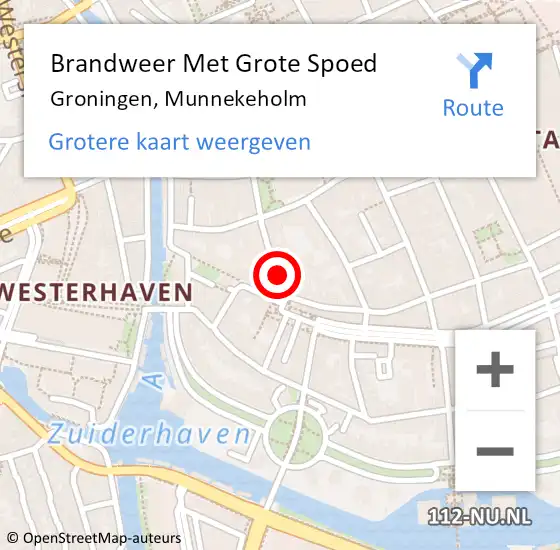 Locatie op kaart van de 112 melding: Brandweer Met Grote Spoed Naar Groningen, Munnekeholm op 14 augustus 2021 00:21