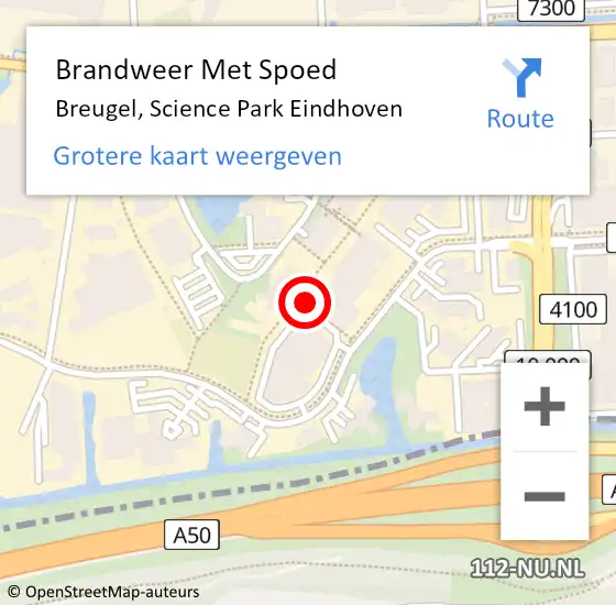 Locatie op kaart van de 112 melding: Brandweer Met Spoed Naar Breugel, Science Park Eindhoven op 14 augustus 2021 01:25