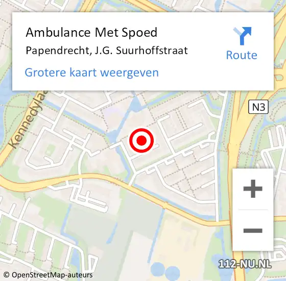 Locatie op kaart van de 112 melding: Ambulance Met Spoed Naar Papendrecht, J.G. Suurhoffstraat op 14 augustus 2021 02:34