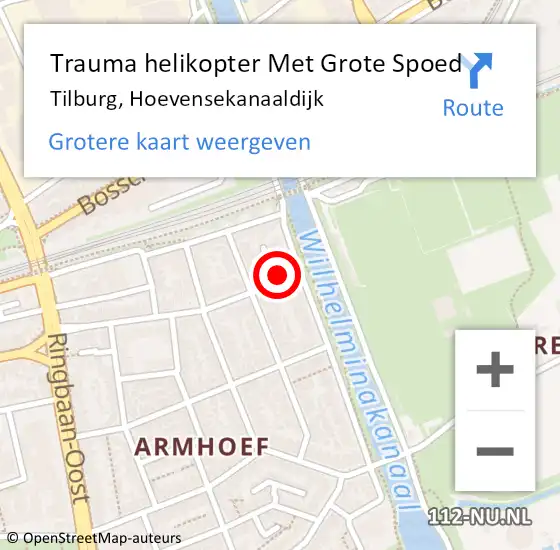 Locatie op kaart van de 112 melding: Trauma helikopter Met Grote Spoed Naar Tilburg, Hoevensekanaaldijk op 14 augustus 2021 03:26