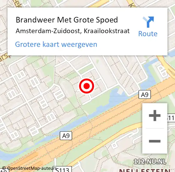 Locatie op kaart van de 112 melding: Brandweer Met Grote Spoed Naar Amsterdam-Zuidoost, Kraailookstraat op 14 augustus 2021 06:12