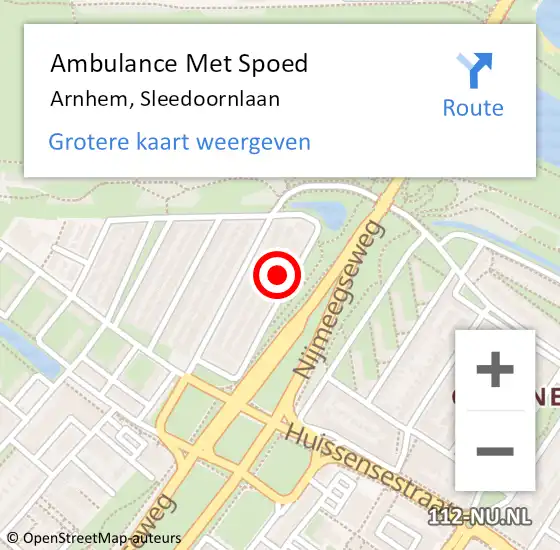 Locatie op kaart van de 112 melding: Ambulance Met Spoed Naar Arnhem, Sleedoornlaan op 14 augustus 2021 06:24