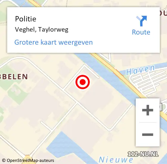 Locatie op kaart van de 112 melding: Politie Veghel, Taylorweg op 14 augustus 2021 06:32