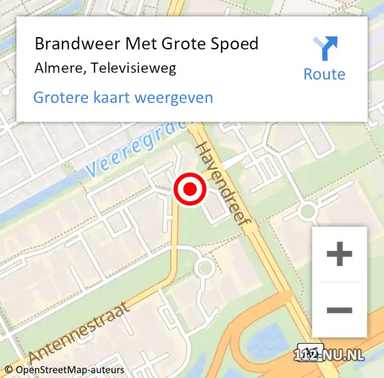 Locatie op kaart van de 112 melding: Brandweer Met Grote Spoed Naar Almere, Televisieweg op 14 augustus 2021 06:48