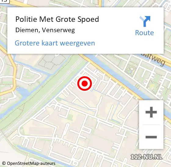 Locatie op kaart van de 112 melding: Politie Met Grote Spoed Naar Diemen, Venserweg op 14 augustus 2021 06:52