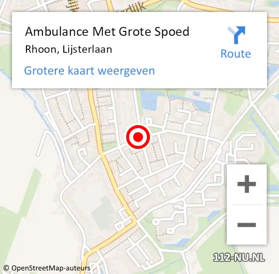 Locatie op kaart van de 112 melding: Ambulance Met Grote Spoed Naar Rhoon, Lijsterlaan op 14 augustus 2021 07:11