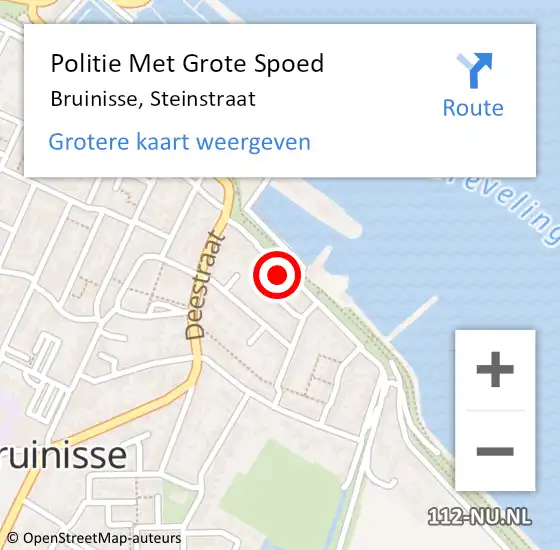 Locatie op kaart van de 112 melding: Politie Met Grote Spoed Naar Bruinisse, Steinstraat op 14 augustus 2021 08:12