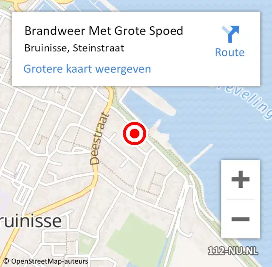 Locatie op kaart van de 112 melding: Brandweer Met Grote Spoed Naar Bruinisse, Steinstraat op 14 augustus 2021 08:12