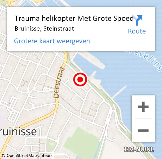 Locatie op kaart van de 112 melding: Trauma helikopter Met Grote Spoed Naar Bruinisse, Steinstraat op 14 augustus 2021 08:14