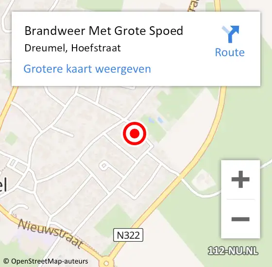 Locatie op kaart van de 112 melding: Brandweer Met Grote Spoed Naar Dreumel, Hoefstraat op 14 augustus 2021 08:36