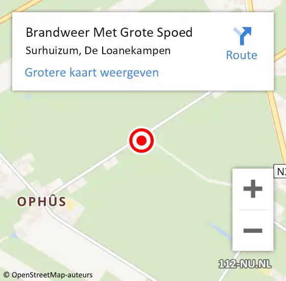 Locatie op kaart van de 112 melding: Brandweer Met Grote Spoed Naar Surhuizum, De Loanekampen op 14 augustus 2021 09:07