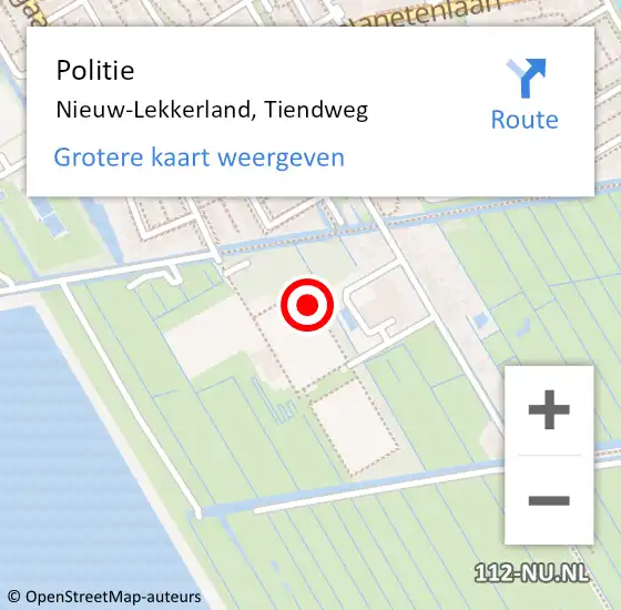 Locatie op kaart van de 112 melding: Politie Nieuw-Lekkerland, Tiendweg op 14 augustus 2021 09:09