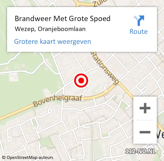 Locatie op kaart van de 112 melding: Brandweer Met Grote Spoed Naar Wezep, Oranjeboomlaan op 14 augustus 2021 11:12