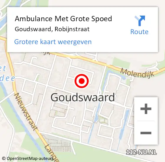 Locatie op kaart van de 112 melding: Ambulance Met Grote Spoed Naar Goudswaard, Robijnstraat op 14 augustus 2021 11:45