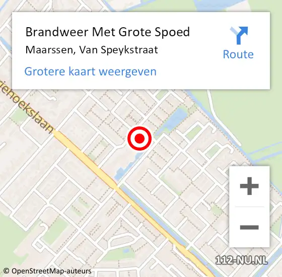 Locatie op kaart van de 112 melding: Brandweer Met Grote Spoed Naar Maarssen, Van Speykstraat op 14 augustus 2021 12:00