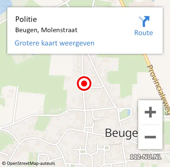 Locatie op kaart van de 112 melding: Politie Beugen, Molenstraat op 14 augustus 2021 12:09