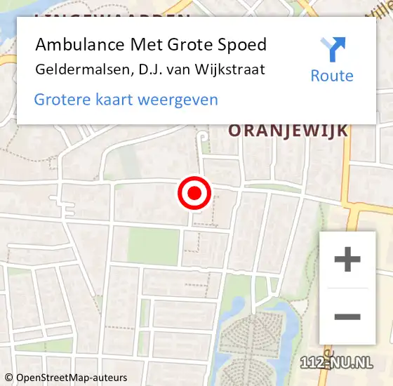 Locatie op kaart van de 112 melding: Ambulance Met Grote Spoed Naar Geldermalsen, D.J. van Wijkstraat op 14 augustus 2021 12:14