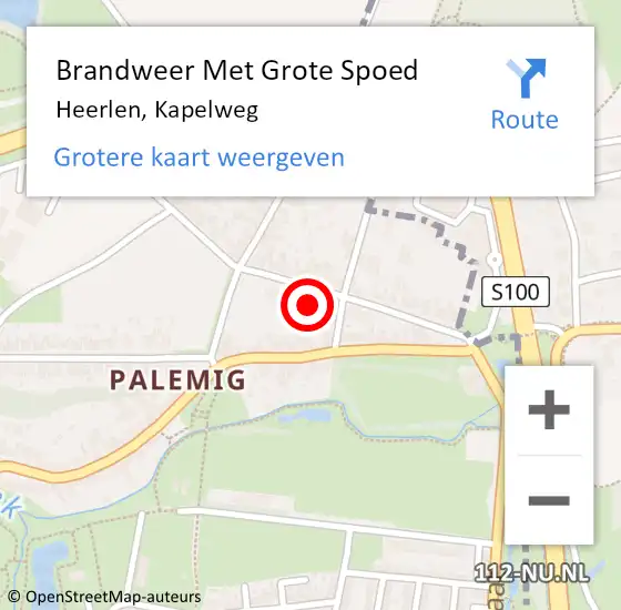 Locatie op kaart van de 112 melding: Brandweer Met Grote Spoed Naar Heerlen, Kapelweg op 14 augustus 2021 12:28