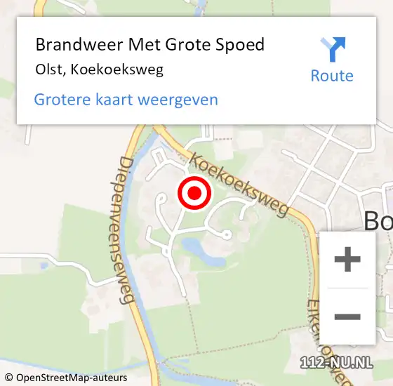 Locatie op kaart van de 112 melding: Brandweer Met Grote Spoed Naar Olst, Koekoeksweg op 14 augustus 2021 12:29