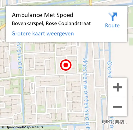 Locatie op kaart van de 112 melding: Ambulance Met Spoed Naar Bovenkarspel, Rose Coplandstraat op 14 augustus 2021 13:11