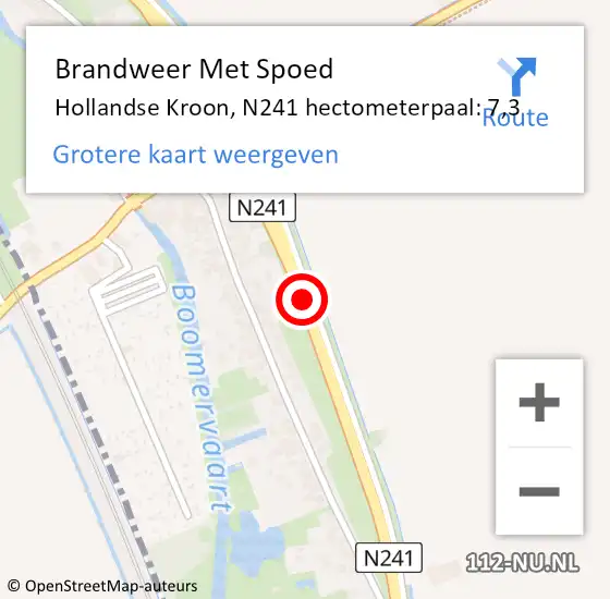 Locatie op kaart van de 112 melding: Brandweer Met Spoed Naar Hollandse Kroon, N241 hectometerpaal: 7,3 op 14 augustus 2021 13:23