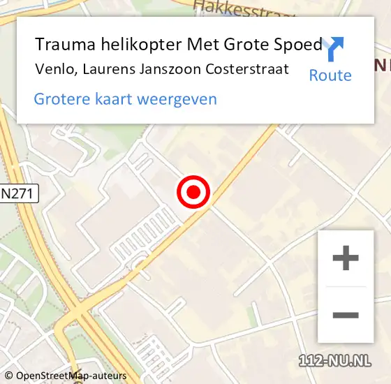 Locatie op kaart van de 112 melding: Trauma helikopter Met Grote Spoed Naar Venlo, Laurens Janszoon Costerstraat op 14 augustus 2021 13:26