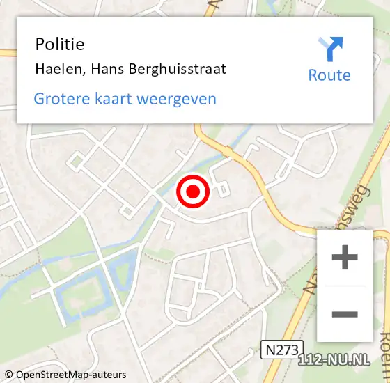 Locatie op kaart van de 112 melding: Politie Haelen, Hans Berghuisstraat op 14 augustus 2021 13:28
