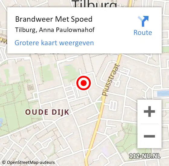 Locatie op kaart van de 112 melding: Brandweer Met Spoed Naar Tilburg, Anna Paulownahof op 14 augustus 2021 13:33