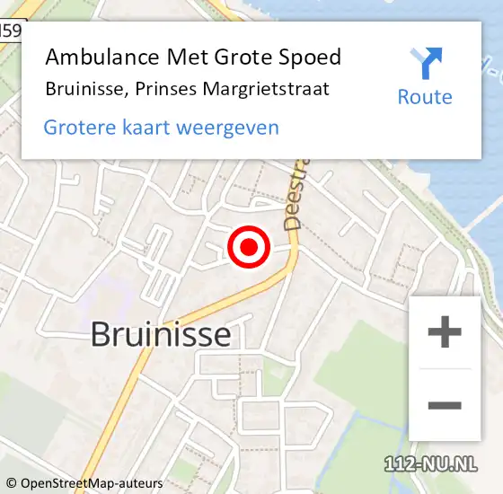 Locatie op kaart van de 112 melding: Ambulance Met Grote Spoed Naar Bruinisse, Prinses Margrietstraat op 14 augustus 2021 13:41