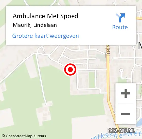 Locatie op kaart van de 112 melding: Ambulance Met Spoed Naar Maurik, Lindelaan op 14 augustus 2021 13:46