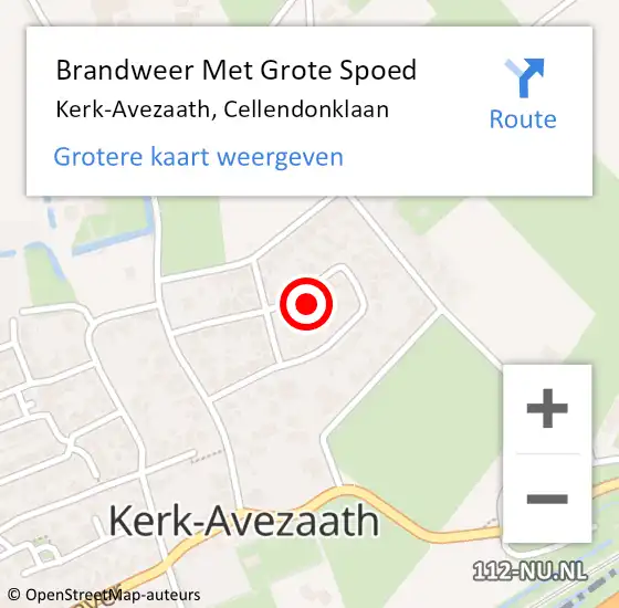 Locatie op kaart van de 112 melding: Brandweer Met Grote Spoed Naar Kerk-Avezaath, Cellendonklaan op 14 augustus 2021 14:24