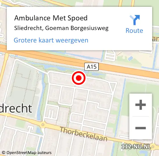 Locatie op kaart van de 112 melding: Ambulance Met Spoed Naar Sliedrecht, Goeman Borgesiusweg op 14 augustus 2021 14:55