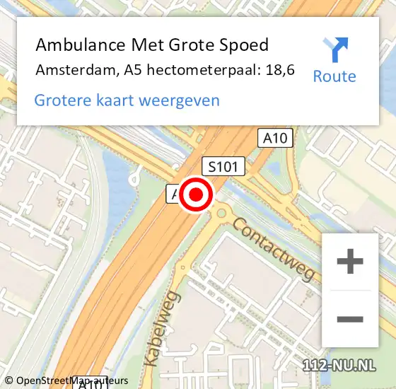 Locatie op kaart van de 112 melding: Ambulance Met Grote Spoed Naar Amsterdam, A5 hectometerpaal: 18,6 op 14 augustus 2021 15:20