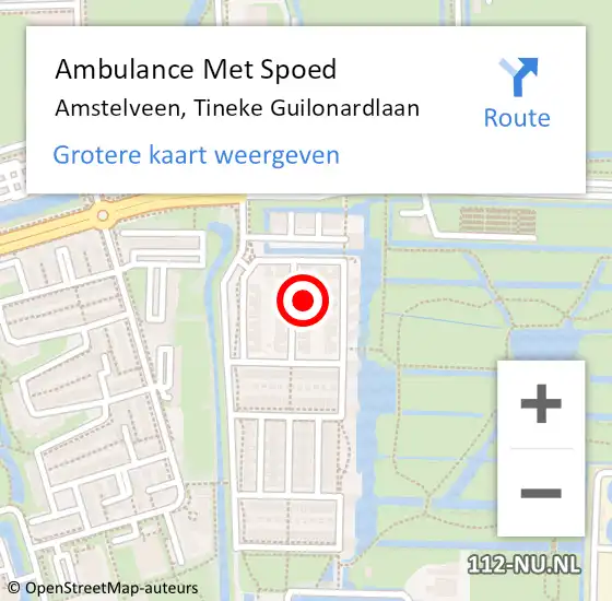 Locatie op kaart van de 112 melding: Ambulance Met Spoed Naar Amstelveen, Tineke Guilonardlaan op 14 augustus 2021 15:30