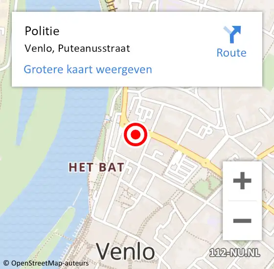 Locatie op kaart van de 112 melding: Politie Venlo, Puteanusstraat op 14 augustus 2021 15:41